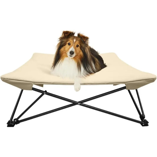 Two Heights In One, Dog Bed Cot For Pet, Waterproof Mesh, Adjustable Height, Indoor/Outdoor (Beige, Large)