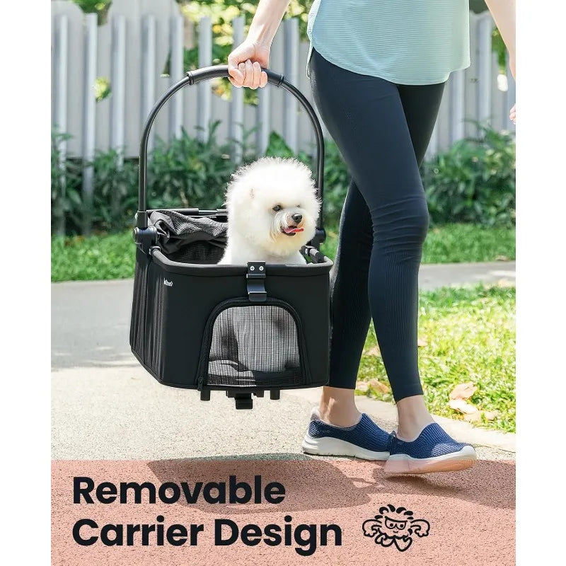 4 Wheels Pet Stroller, Dog Stroller For Small/Medium Dogs And Cats Up To 33 Lbs, One-Click Fold & Draggable, Removable Carrier